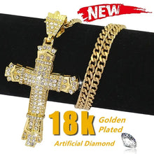 Load image into Gallery viewer, 18k Golden Plated Men&#39;s &amp; Women Necklace Vintage Fashion Full Rhinestone Cross Pendant Hip Hop Necklaces For Male Antique Jewelry Golden Chain