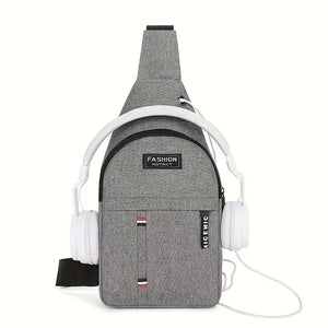 New Men's Gray  Canvas Chest Bag With Eyelets