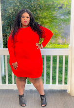 Load image into Gallery viewer, Red Long Sleeve Sheer Plus Size Mini Dress