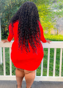 Red Long Sleeve Sheer Plus Size Mini Dress
