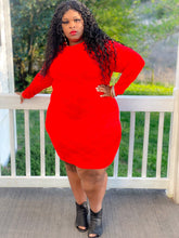 Load image into Gallery viewer, Red Long Sleeve Sheer Plus Size Mini Dress
