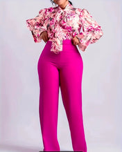 Load image into Gallery viewer, Plus Size Floral Pink Pants Suit