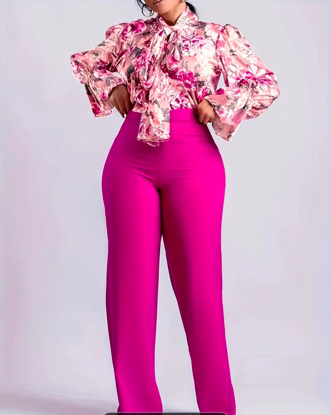 Plus Size Floral Pink Pants Suit