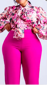 Plus Size Floral Pink Pants Suit