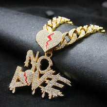 Load image into Gallery viewer, Men&#39;s Rhinestone Cracked Love No Love Pendant Hip Hop Necklace