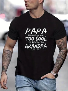 Papa & Grandpa Letter Print Men's T-shirt, Crew Neck Short Sleeve Tops