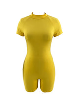 Load image into Gallery viewer, Yellow Plus Size Crew Neck Short Sleeve Sexy Sports Fitness Short Jumpsuit