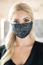 Load image into Gallery viewer, BLACK GLITTER SEQUINS FASHION FACE MASK W/ FILTER POCKET