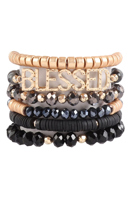 BLESSED CHARM MULTILINE BEADED BRACELET-BLACK