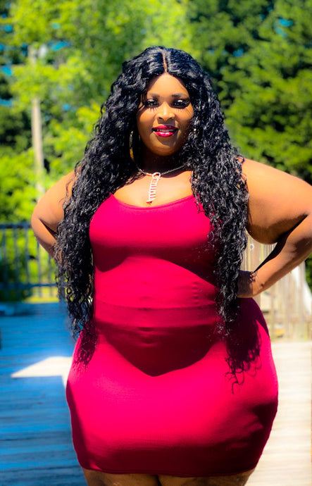 PLUS SIZE BURGUNDY RIBBED KNIT TANK MIDI DRESS