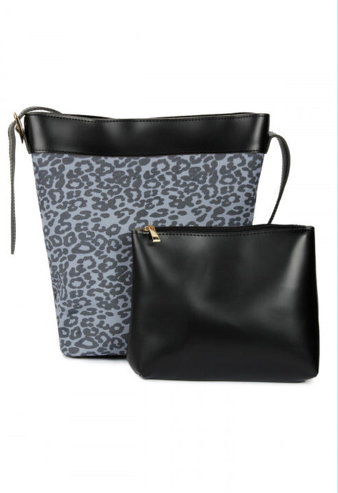 Black & Gray Cheetah Handbag With Coin Purse