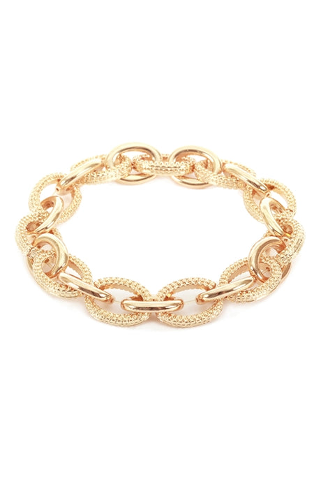 CAVIAR TEXTURED METAL LINK CHAIN BRACELET-GOLD