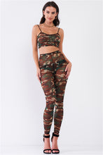Load image into Gallery viewer, Camo Print Sexy Sheer Mesh Sleeveless Crop Top &amp; High Waist Legging Two Piece Set
