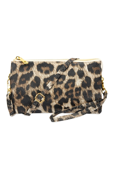 FAUX CROSSBODY WRISTLET BAG - LEOPARD IVORY