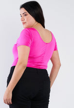 Load image into Gallery viewer, Plus Size Fuchsia Front Zipper Short Sleeves Bodysuit