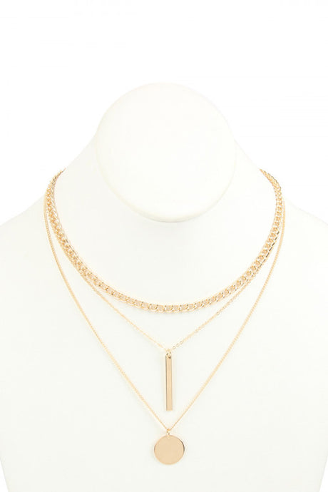 GOLD 3 LAYERED CHAIN NECKLACE WITH PENDANT