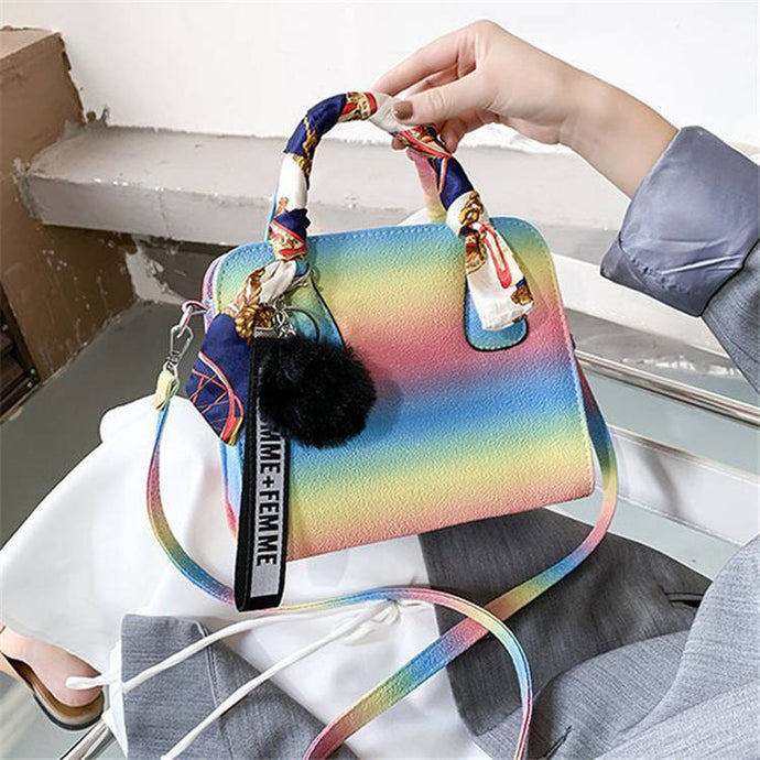 Multicolor Pompon Decorative Shoulder Bag