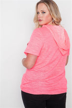 Load image into Gallery viewer, Pink Plus Size Graphic Short-Sleeve Distressed Hoodie