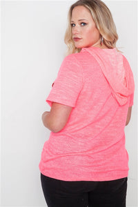 Pink Plus Size Graphic Short-Sleeve Distressed Hoodie