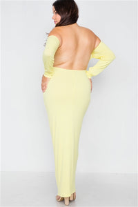 Plus Size Ribbed Yellow Maxi Dress