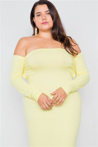 Plus Size Ribbed Yellow Maxi Dress