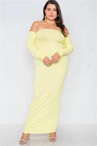 Plus Size Ribbed Yellow Maxi Dress