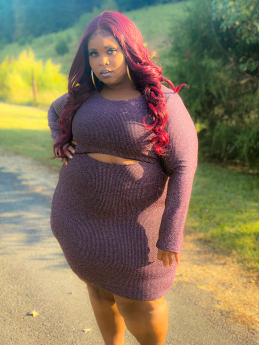 Plus Size Purple and Gold Crop Top Bodycon Dress