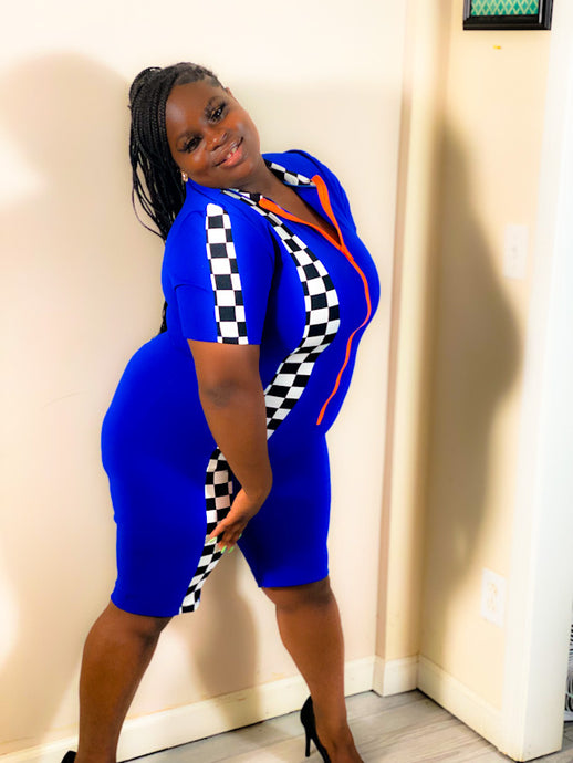 ROYAL PLUS SIZE ROMPER WITH  NEON ZIPPER