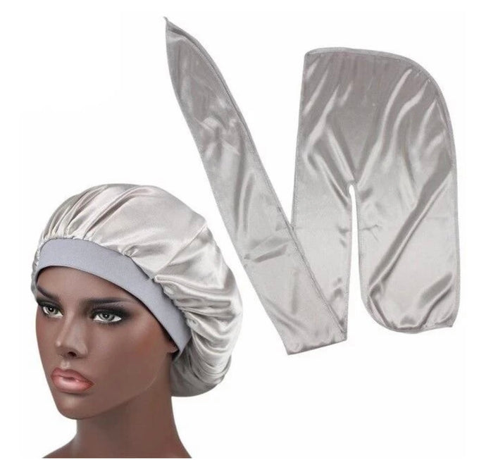 Silver Durag and Bonnet Two Piece Set