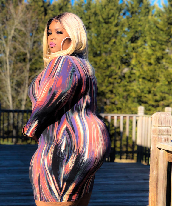 TIE DYE LONG SLEEVE MOCK NECKLINE PLUS SIZE DRESS