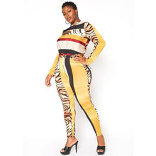 Load image into Gallery viewer, Leopard Printing Patchwork Plus Size Top And Pants Two Piece Set