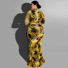 Load image into Gallery viewer, Plus Size Leaf Print Hollow Out Maxi Dresses