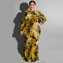 Load image into Gallery viewer, Plus Size Leaf Print Hollow Out Maxi Dresses