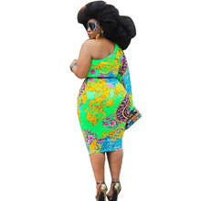 Load image into Gallery viewer, Sexy Plus Size Oblique Shoulder Hollow Out Graphic Printed Dress