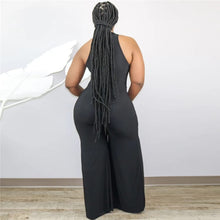 Load image into Gallery viewer, Plus Size Sexy Deep V Backless Patchwork Chiffon Jumpsuit