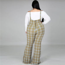 Load image into Gallery viewer, V Neck Knot Long Sleeve Top And Plaid Print Suspender Trousers  Plus Size Two-Piece Set