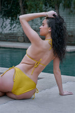 Load image into Gallery viewer, Yellow Halter Triangle Clear Front Detail Top &amp; Self-Tie Bottom Bikini Set