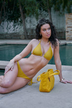 Load image into Gallery viewer, Yellow Halter Triangle Clear Front Detail Top &amp; Self-Tie Bottom Bikini Set