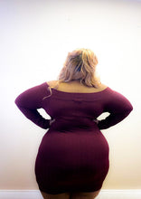 Load image into Gallery viewer, Burgundy Off Shoulder Plus Size Dress