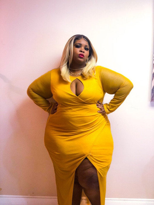 Mustard Metallic Plus Size Dress