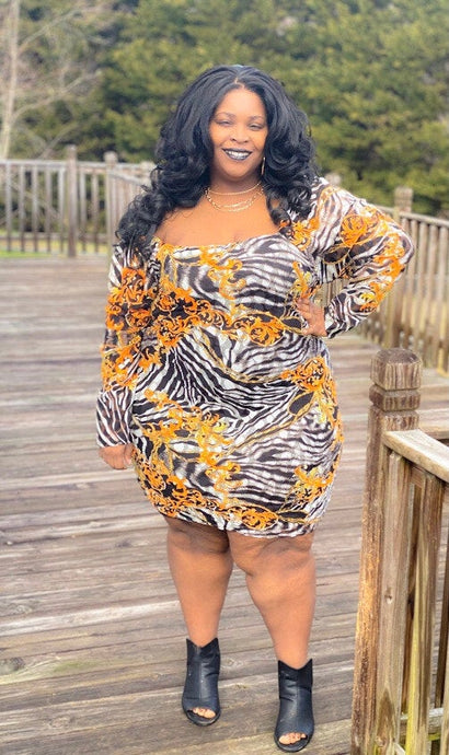 ZEBRA PRINT SHEER SLEEVE PLUS DRESS