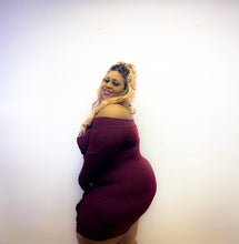 Load image into Gallery viewer, Burgundy Off Shoulder Plus Size Dress